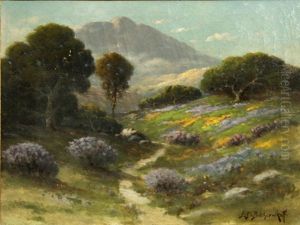 Path Through Wildflowers With Mountains Beyond by Alexis Matthew Podchernikoff