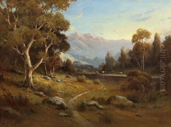 California Landscape With Mountains And Grazing Cattle - view 1