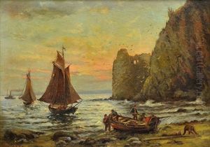 Fishing Boats Coming Ashore At Sunset by Alexis Matthew Podchernikoff