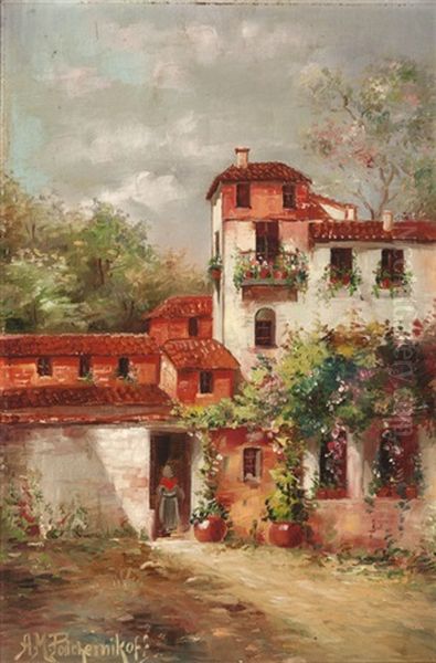 Figure In The Doorway Of A Spanish Style House - view 1