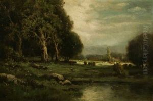 Cattle Watering In An Oak Glade by Alexis Matthew Podchernikoff