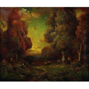 Gathering Wood In A Forest Clearing by Alexis Matthew Podchernikoff