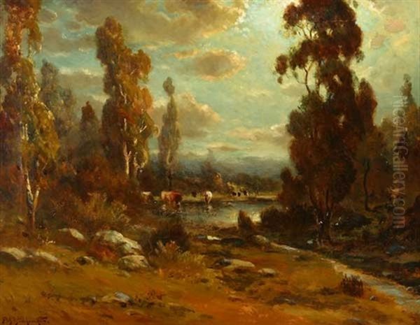 Moon's Radiance - Cattle Watering In Moonlit Landscape - view 1