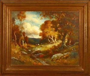 Cattle Watering In Wooded Landscape by Alexis Matthew Podchernikoff
