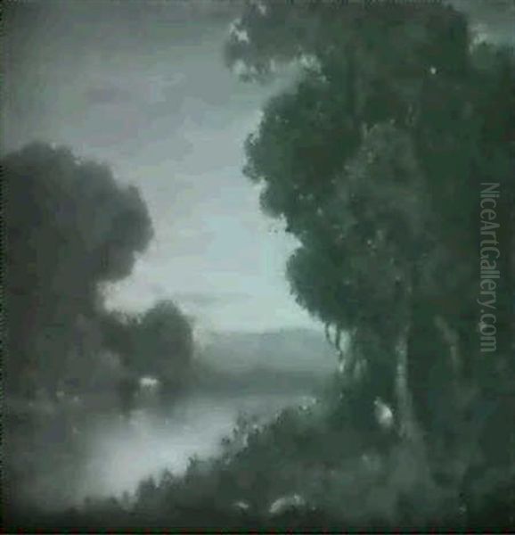 Figure And Cattle Beside A Pond - view 1