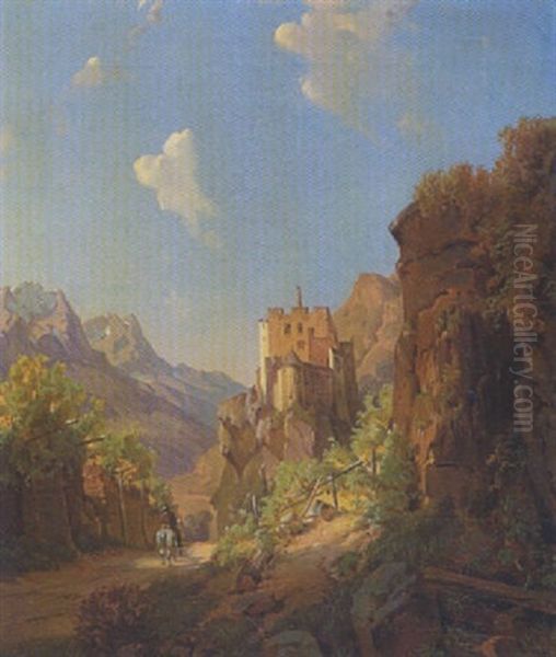 Gebirgstal Mit Einer Burg (in Sudtirol?) - view 1