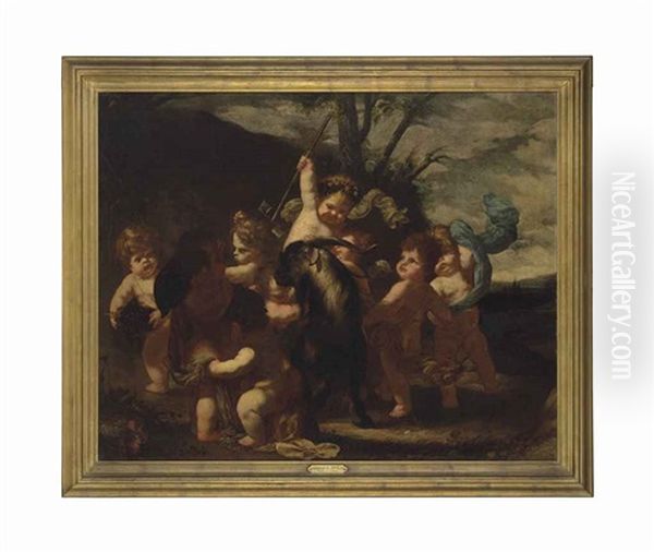 Putti Playing With A Goat In A Wooded Landscape - view 1