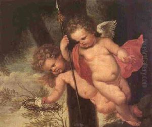 Two Flying Cherubs Holding The Crown Of Thorns And The Spear Of Longinus by Giovanni Andrea Podesta