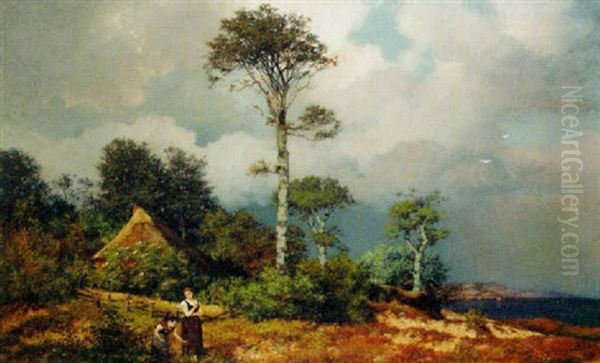 Girls Picking Flowers In A Landscape - view 1