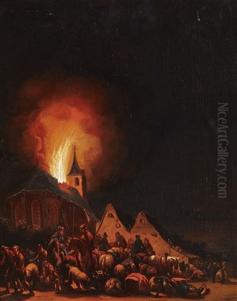 Nocturnal Scene With A Burning Church - view 1