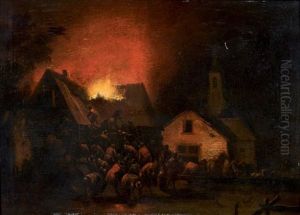 L'incendie D'un Village La Nuit by Adriaen Lievensz van der Poel