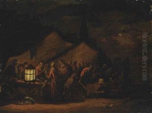 A Fishmarket On A Quay Side by Adriaen Lievensz van der Poel