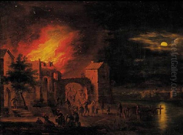 A Town On Fire At Night - view 1