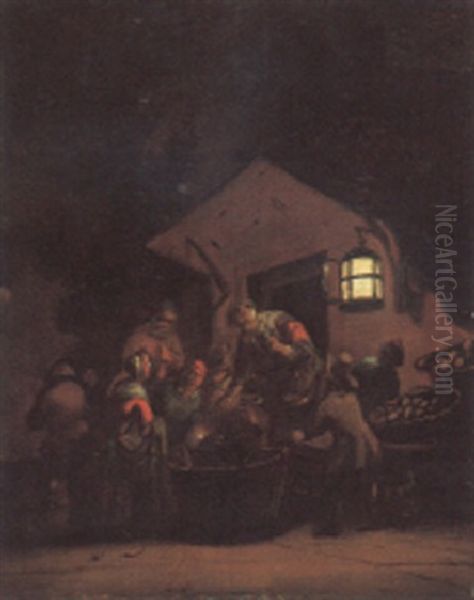 Peasants Gathered Around A Basket By Moonlight - view 1