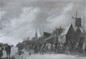 Figures Gathered Before An Inn On A Frozen River