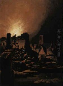 Townsmen Extinguishing A Raging Fire Townsmen Extinguishing A Raging Fire