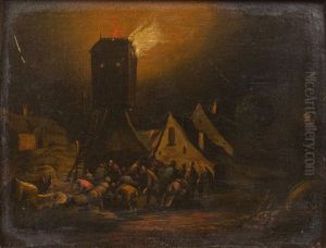 Incendie De Moulin De Nuit Dans Un Village by Egbert van der Poel