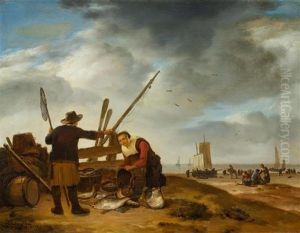 A Fish Seller On The Beach Of Scheveningen by Egbert van der Poel