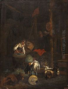 Stallinneres Mit Frau Beim Kohlschneiden