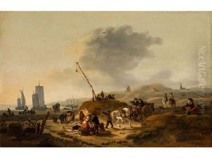 Blick Auf Die Mit Fischersleuten Bevolkerten Dunen Am Scheveninger Strand by Egbert van der Poel