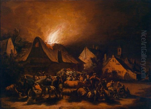Nachtliche Feuersbrunst In Einem Dorf - view 1