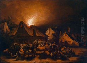 Nachtliche Feuersbrunst In Einem Dorf