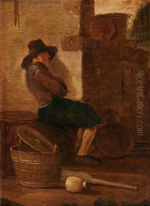 Vilande Man Vid Husvagg by Egbert van der Poel