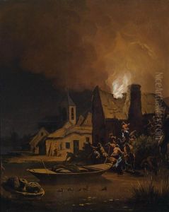 Ein Brennendes Haus, Unten Rechts Reste Eines Monogramms by Egbert van der Poel