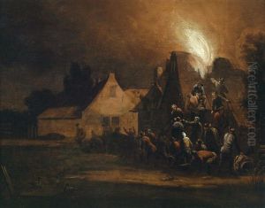Ein Brennendes Haus In Einer Nachtlichen Stadt