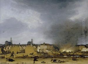 Ansicht Auf Delft Mit Der Explosion Von 1654 by Egbert van der Poel