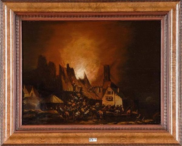 Village En Feu En Pleine Nuit - view 1