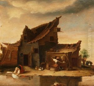 Bauernhutte Mit Angebautem Stall Vor Stillem Gewasser