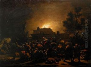Plundrande Soldater Vid En Brinnade By by Egbert van der Poel