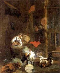 Stall Mit Bauerin Beim Futtern Der Ziegen by Egbert van der Poel