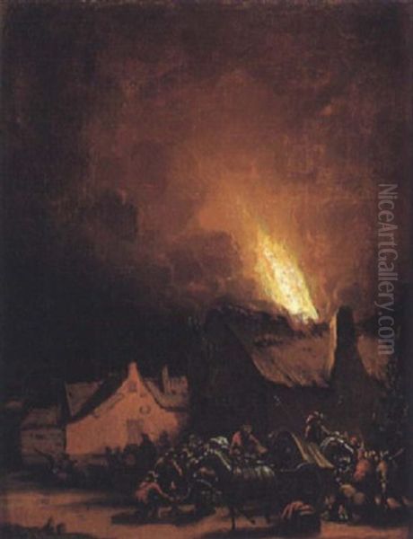 Nachtliche Feuerbrunst In Einem Dorf - view 1