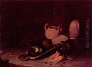 A Barn Interior With A Still Life Of Cabbage, Turnips, A Terracotta Urn, A Copper Pan, A Barrel, A Pale And Broom, A Cat In The Foreground by Egbert van der Poel