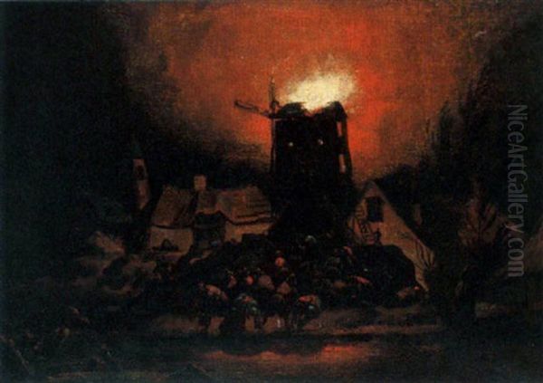 A Mill On Fire By Night - view 1