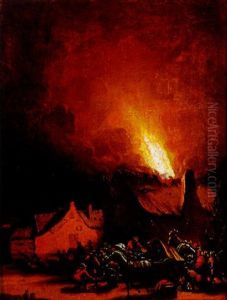 Nachtliche Feuersbrunst In Einem Dorf by Egbert van der Poel