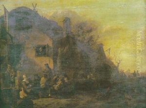 Scene De Taverne Devant Une Auberge by Egbert van der Poel