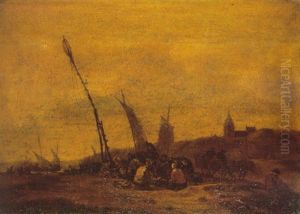 Fisherfolk Bartering Over Their Catch On The Beach by Egbert van der Poel