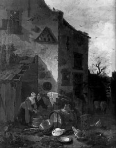 La Fermiere Courtisee A L'interieur De La Cour De Ferme by Egbert van der Poel
