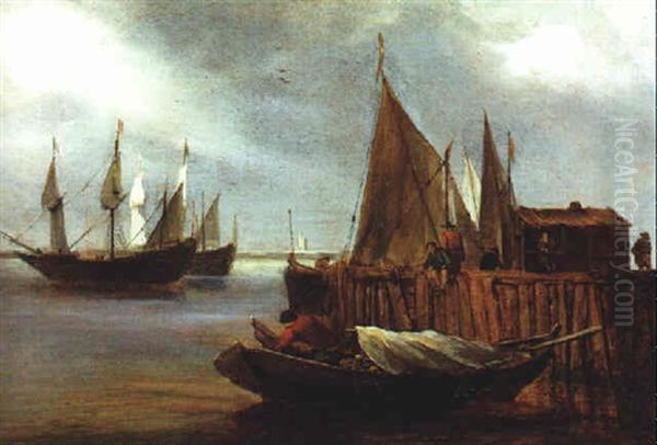 Zwei Dreimaster Vor Einem Hafen - view 1