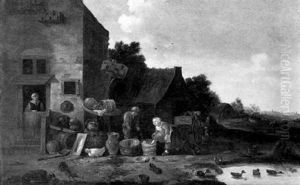 A Milkmaid And A Peasant Boy At Work With Jugs