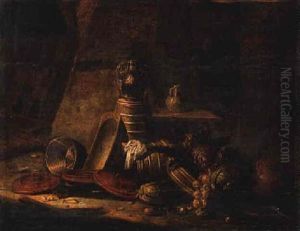 Kitchen Vessels, Cabbages And Other Vegetables Scattered Around A Wooden Table, In An Interior