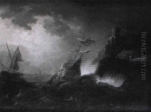 Navire Dans La Tempete Pres De La Cote Rocheuse by Egbert van der Poel