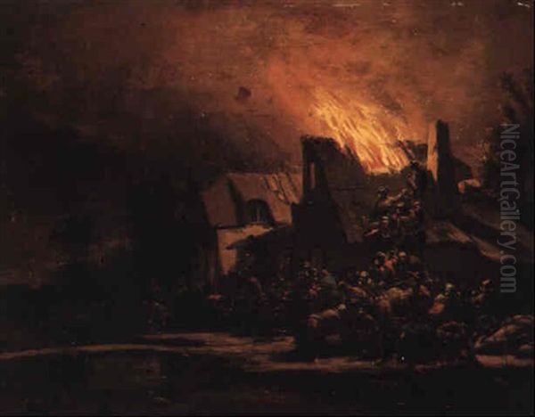 Burning Farmhouse With Villagers - view 1