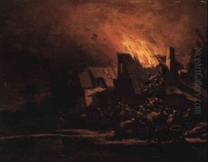 Burning Farmhouse With Villagers