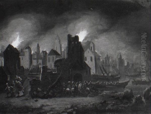 The Sacking Of Troy With Aeneas And His Family Fleeing - view 1