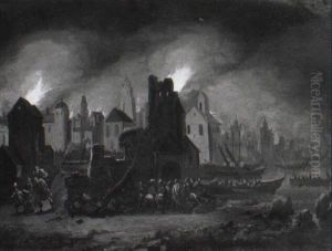 The Sacking Of Troy With Aeneas And His Family Fleeing by Egbert van der Poel