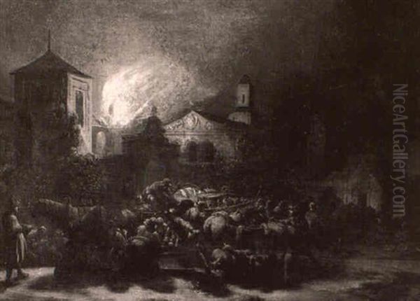 A Burning Town At Night - view 1